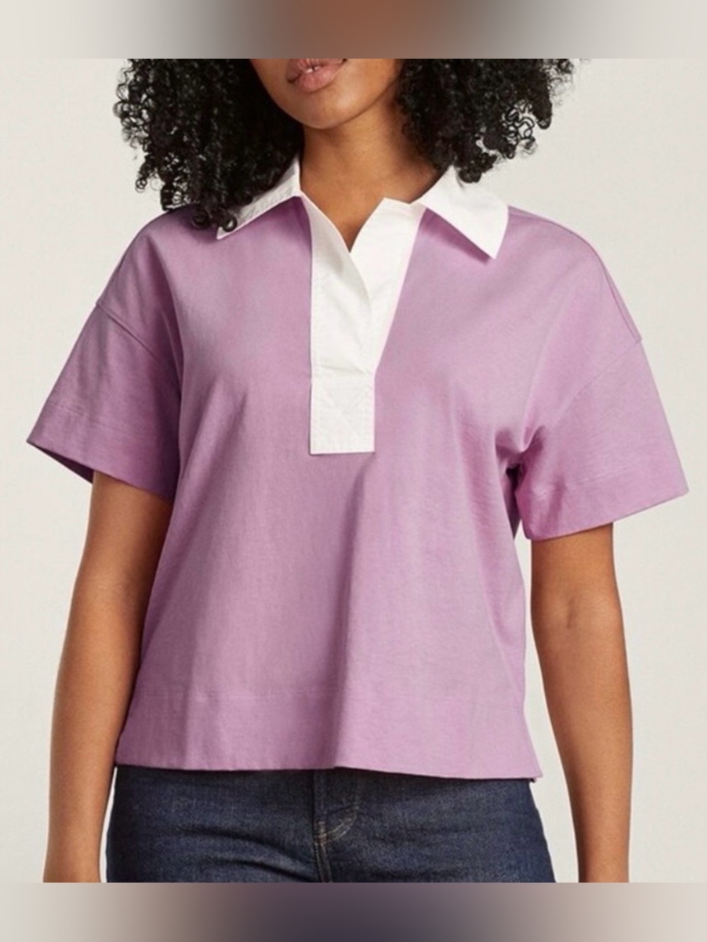 Everlane The Retro White Collar Jersey Polo in Pale Mauve Orchid Size Small